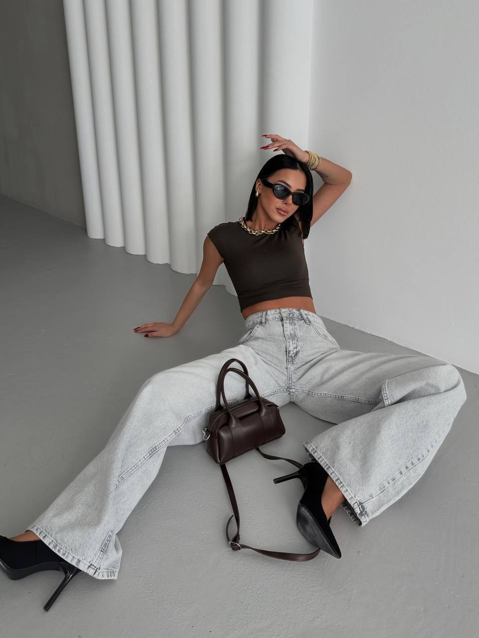 Šedo bílé džíny Elena